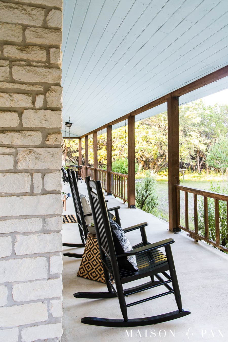 perfect viewing porch on a Texas ranch home done in a modern farmhouse style | Maison de Pax