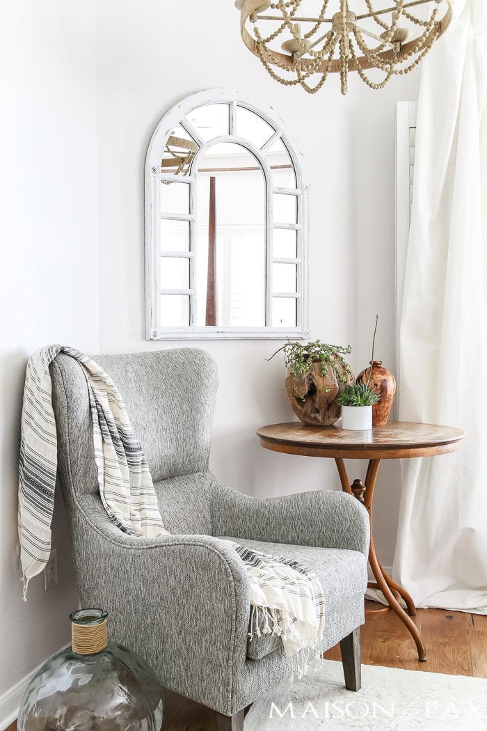 Relaxed, natural, neutral master bedroom with lots of white and touches of boho texture... the perfect retreat!