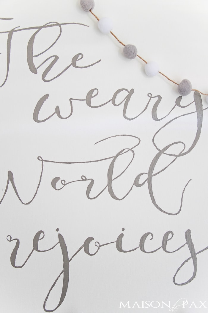 DIY Christmas sign: learn how to make your own beautiful hand painted sign on canvas framed with a simple wooden frame | aiweb9ygdry.cmersite.com