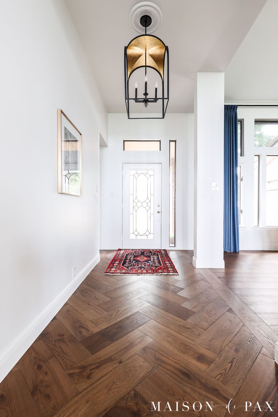 herringbone white oak floors in entryway