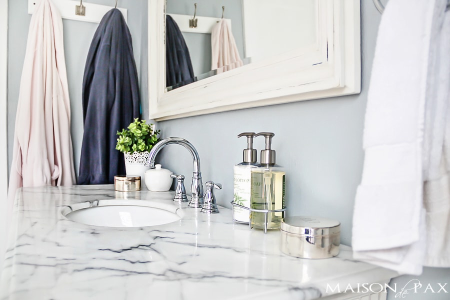 Beautiful Master Bathroom with blue and white decor- Maison de Pax