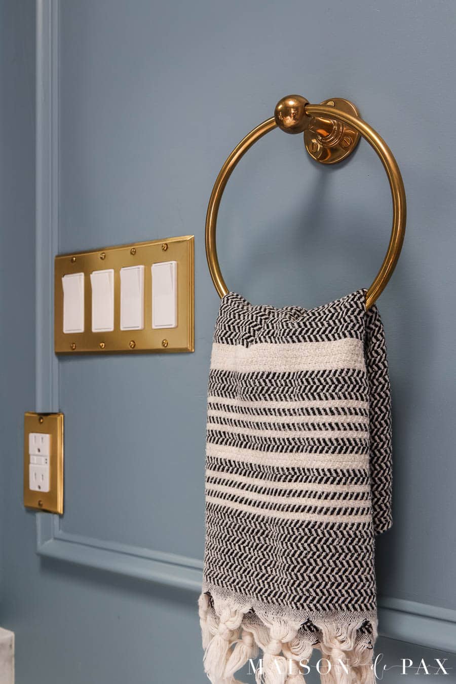 unlacquered brass towel ring with turkish towel