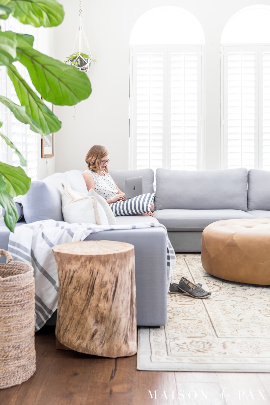 Bright living room design with sectional- Maison de Pax