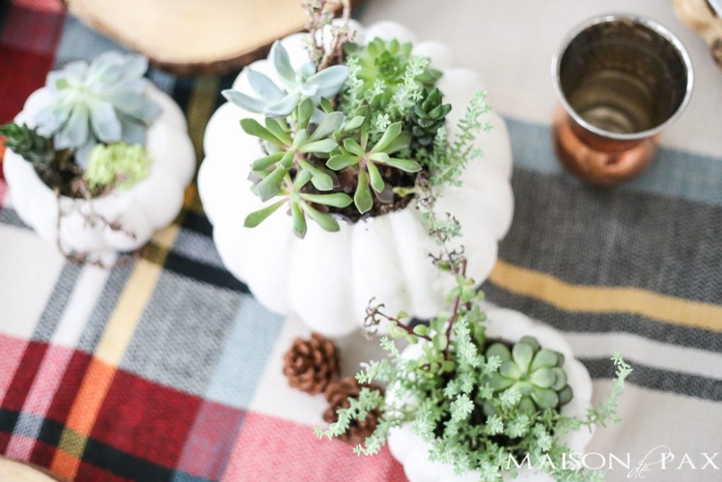 Be inspired to create a gorgeous, rustic Thanksgiving tablescape with these Thanksgiving decorating ideas! This table incorporates plaid, copper, and wood to create a beautiful yet relaxed look.