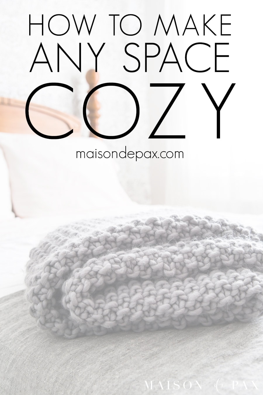 wood knit throw folded on bed | Maison de Pax