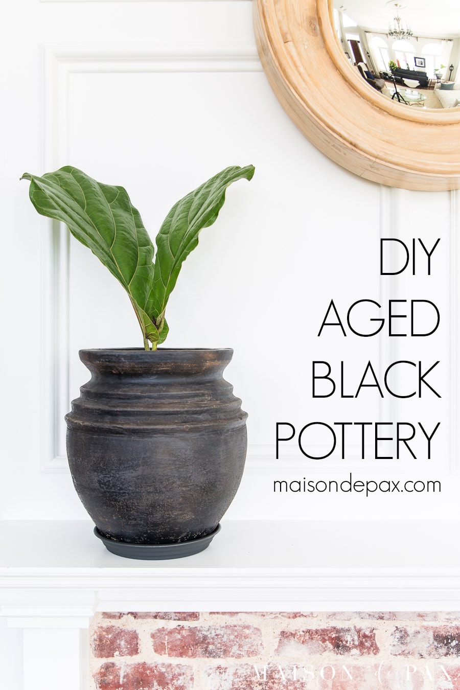 aged black pot on white mantel | Maison de Pax
