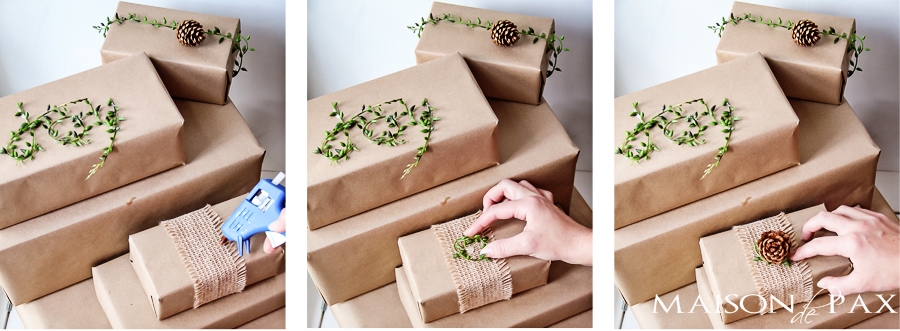 Great gift wrap ideas!  Simple, natural, and gorgeous... via aiweb9ygdry.cmersite.com #hoilday #Christmas #present
