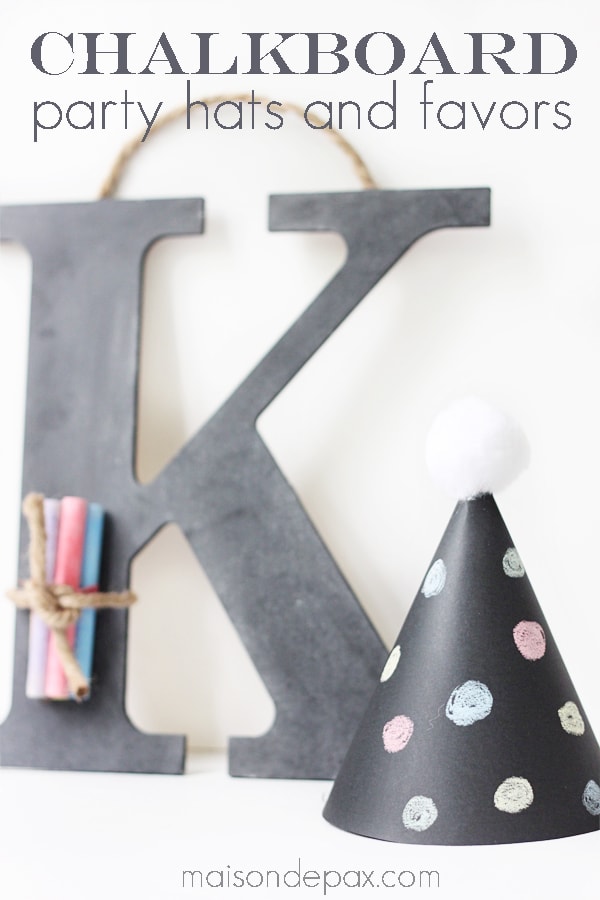 Perfect for your next party, these little chalkboard party hats are so easy precious! Get the tutorial at aiweb9ygdry.cmersite.com #diy #howtomake #kids #birthday #newyears #template #paper