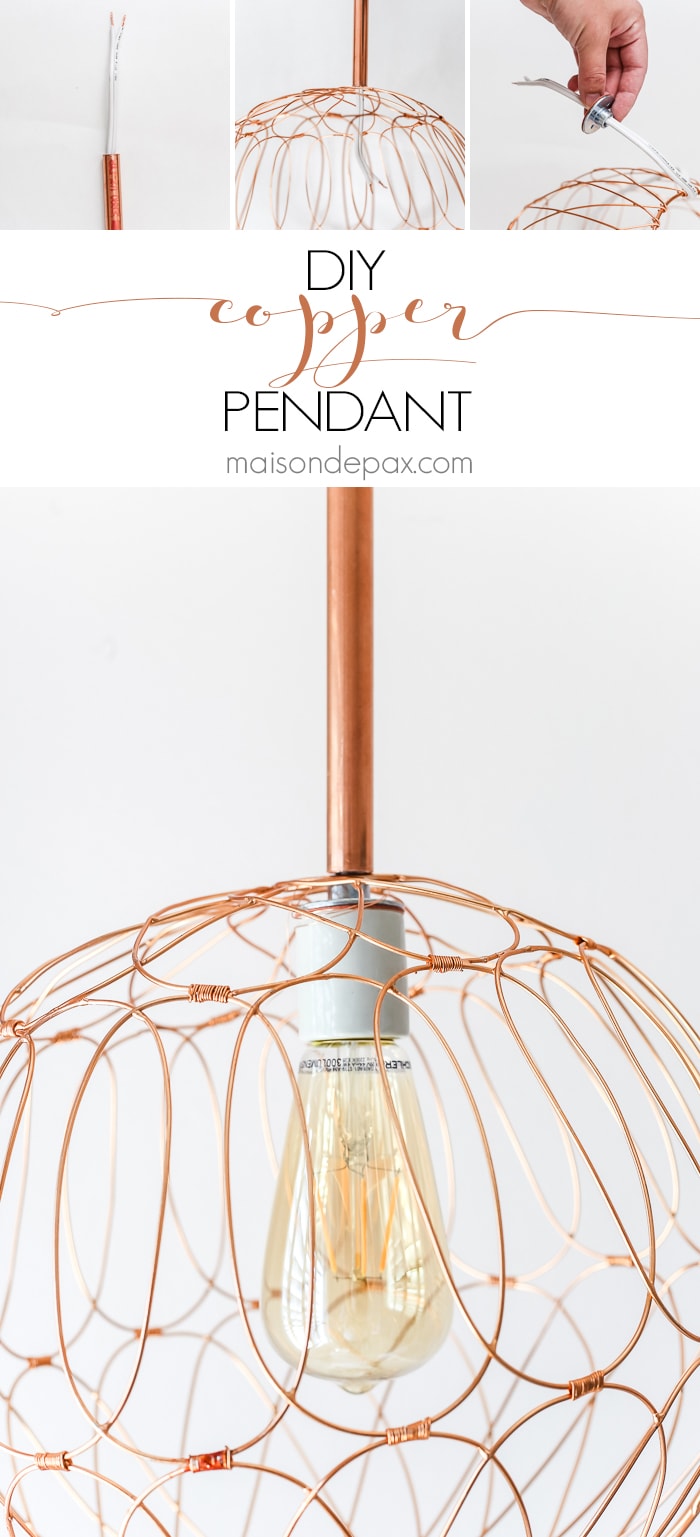 Step by Step instructions (with clear picture tutorial) for how to make a DIY copper pendant light fixture. Just gorgeous in any space and so versatile!