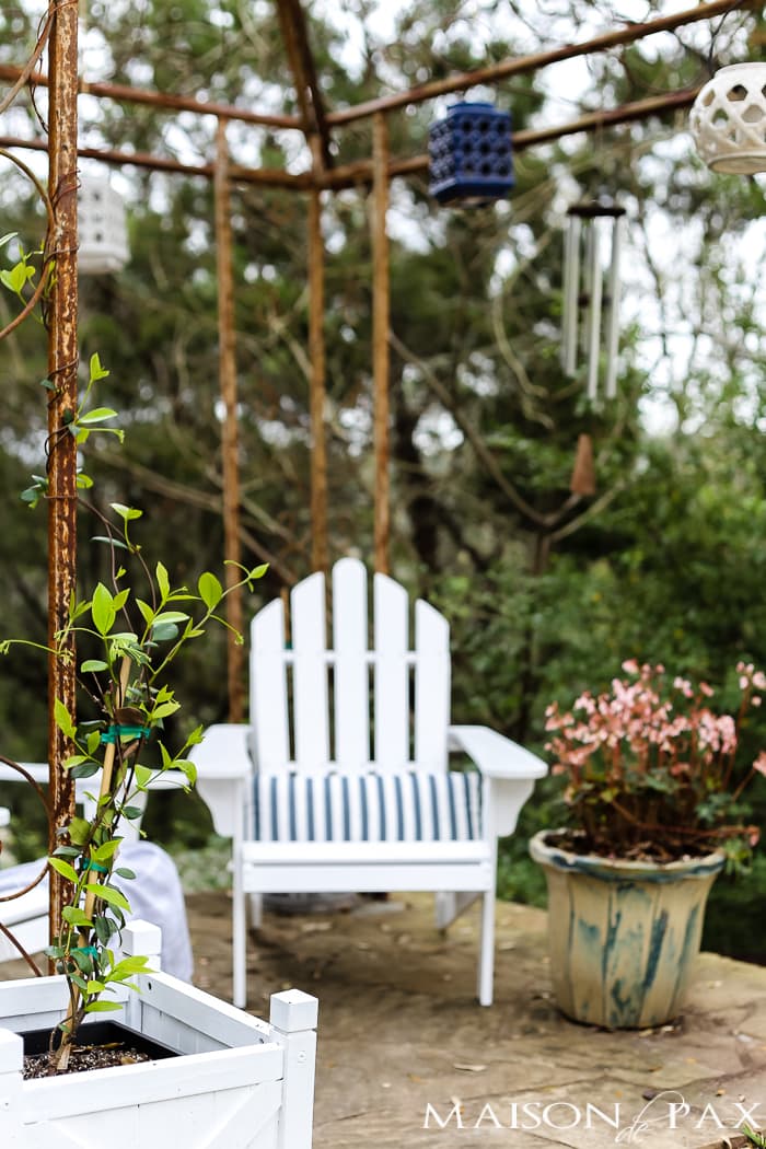 Iron arbor decorated for spring- Maison de Pax