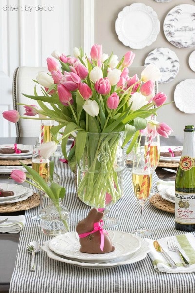 Pink and White Tulip centerpiece- Maison de Pax