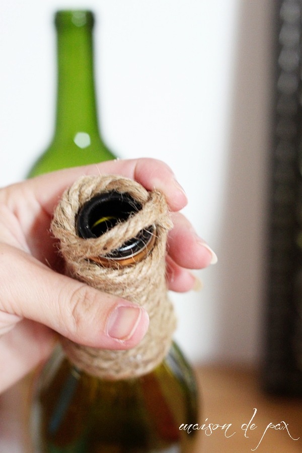 rustic, nautical, versatile wine bottles wrapped in jute twine at aiweb9ygdry.cmersite.com... use them as centerpiece, bookends, vases, or accents!