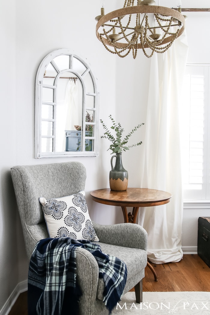 master bedroom seating area all cozy for fall- Maison de Pax