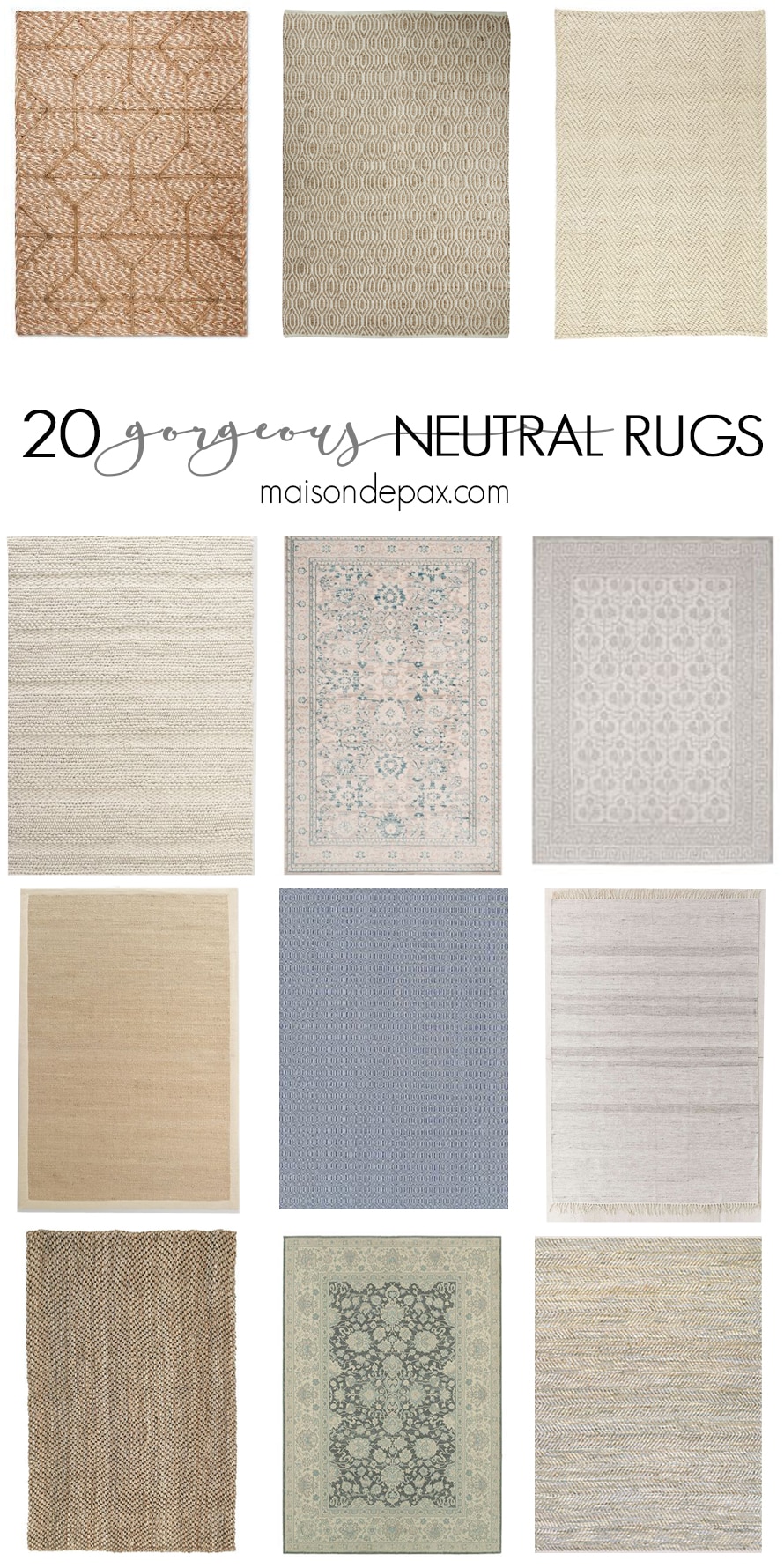 20 gorgeous neutral rugs! From traditional to modern, these neutral rugs are a great complement to any space. Bring in texture and beauty with one of these great finds.