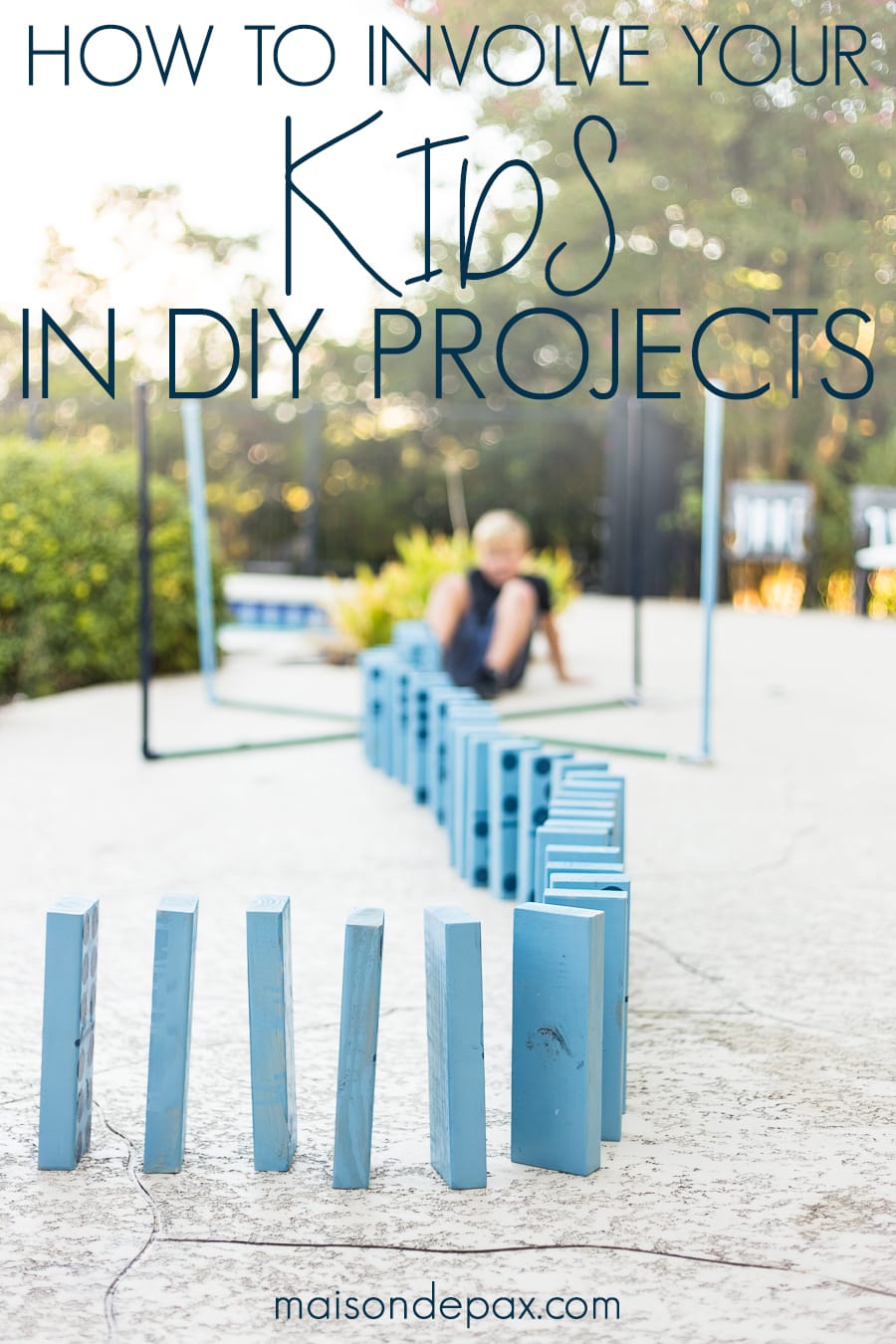 Tips for completing DIY projects with kids PLUS find out how to make these giant outdoor yard games! #familyfun #familyproject #outdoorgames #kidfriendlyproject #diyproject