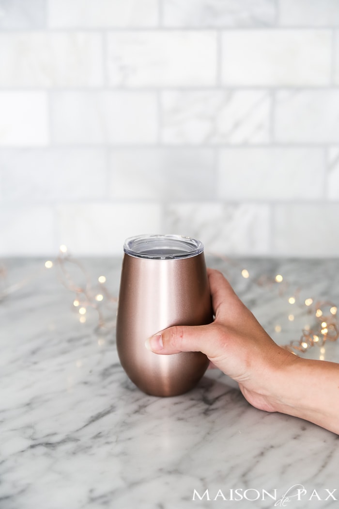 rose gold wine tumbler - gift ideas for her! #giftsforher