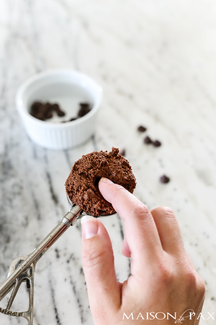 add chocolate chips to the center of each cookie for a molten center #chocolatecookies