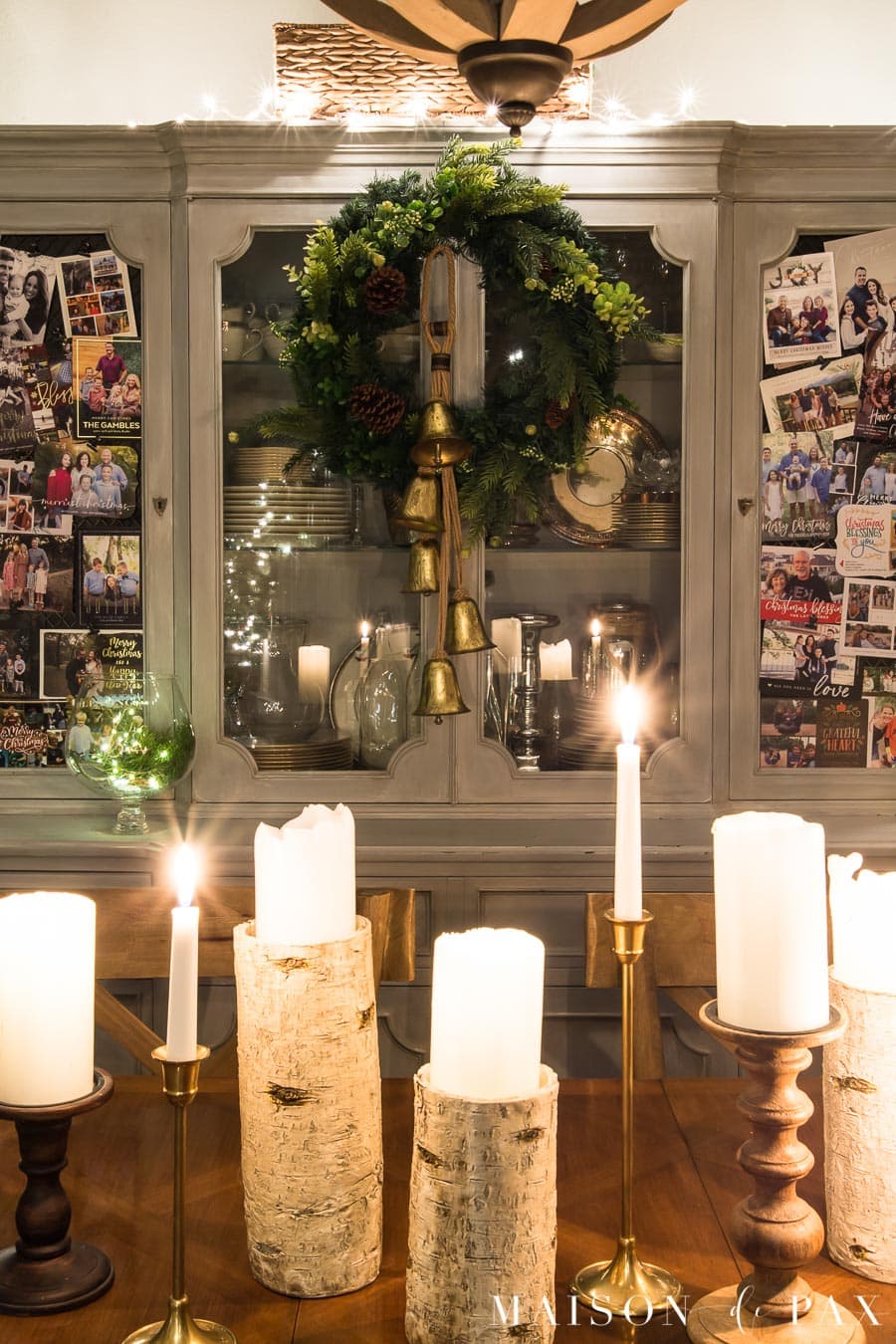 christmas cards displayed on china cabinet | Maison de Pax