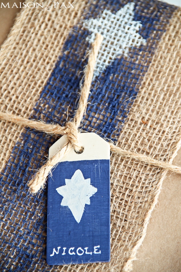 Brilliant! Painted burlap, craft paper, and wood tags make beautiful gift wrap for any occasion | via aiweb9ygdry.cmersite.com 