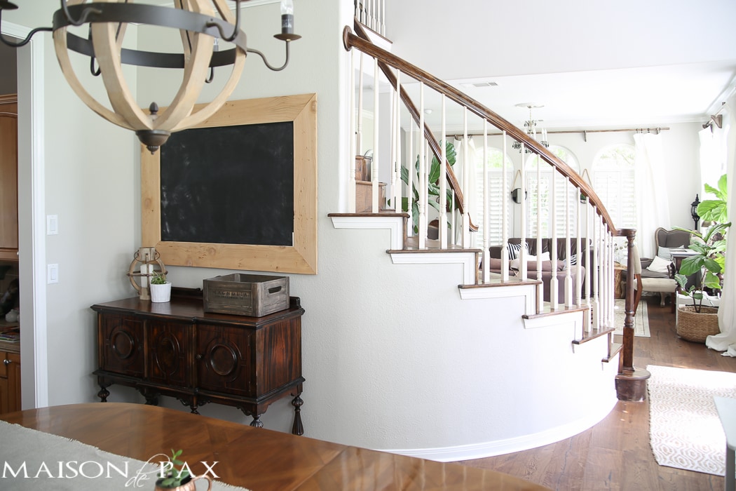 love that old school chalkboard! Tips for Organizing a Homework Space