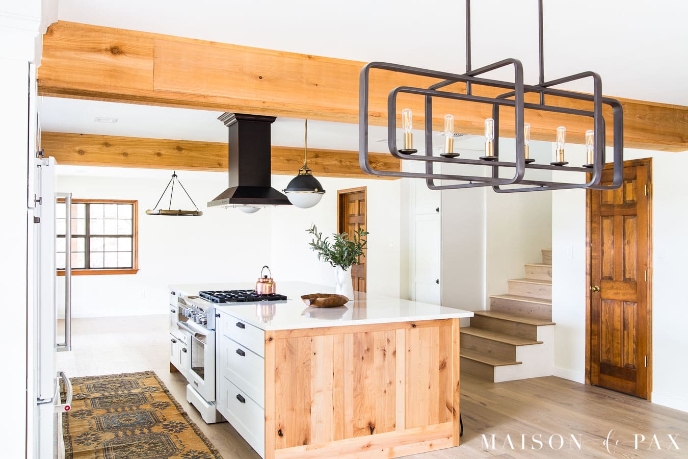 modern industrial chandelier and lighting in modern farmhouse kitchen | Maison de Pax