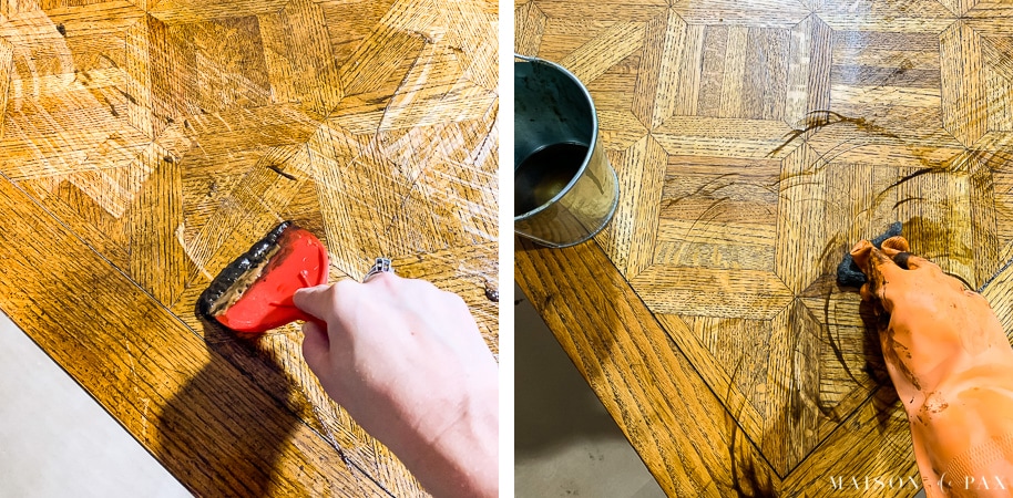citrus and chemical strippers removing stain from wood table | Maison de Pax