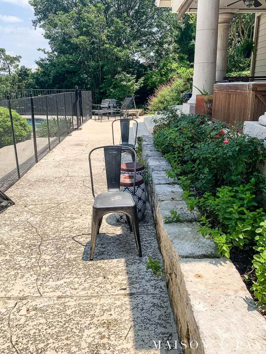 dirty patio getting ready for pressure washing | Maison de Pax