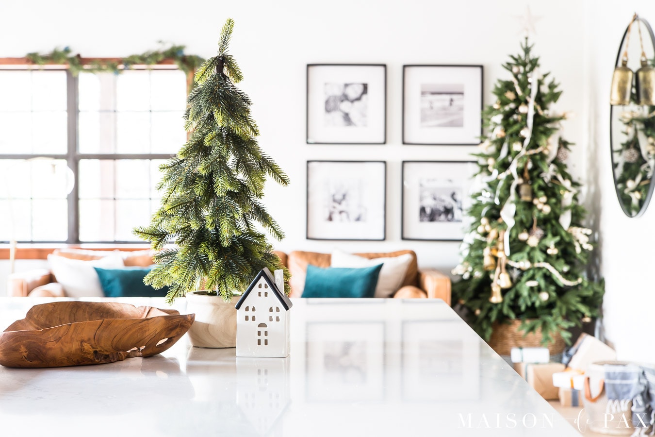 white ceramic house and mini christmas tree | maison de pax