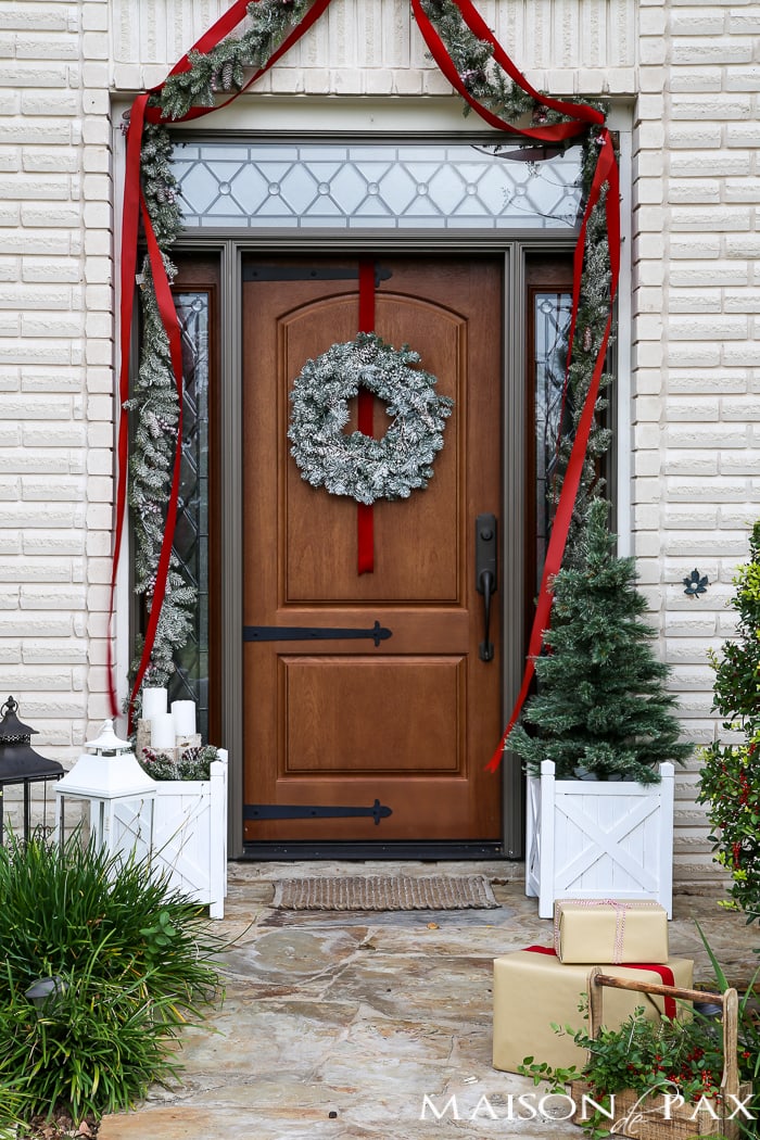 Traditional Green and Red Front Porch for Christmas