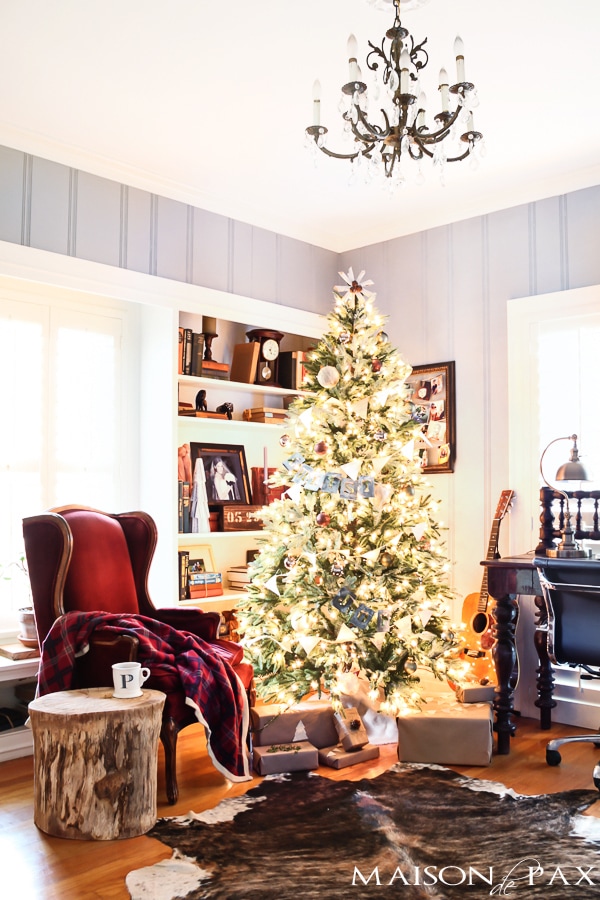 Christmas Living Room with cowhide rug- Maison de Pax