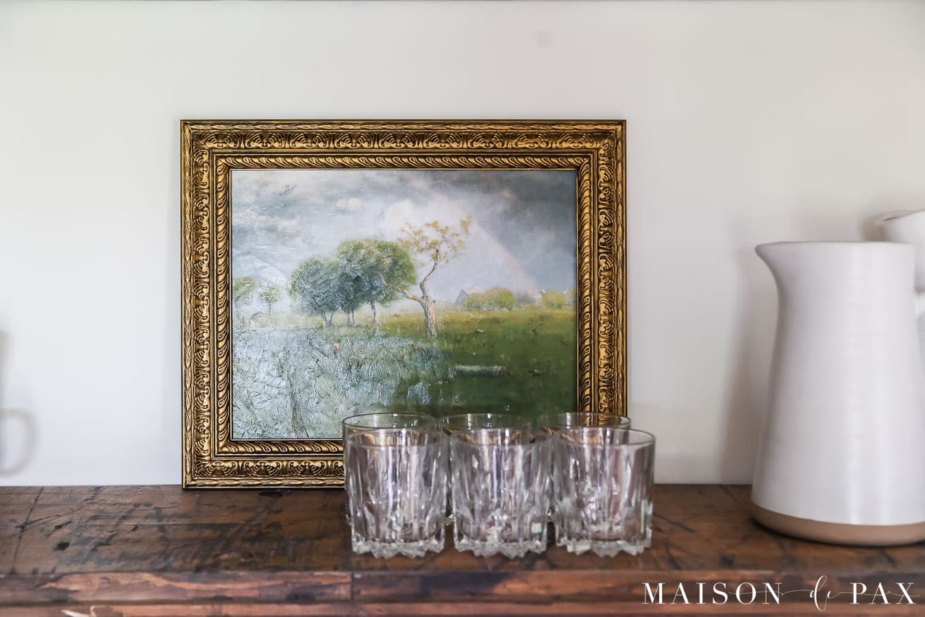 landscape art print with mod podge in antique gold frame