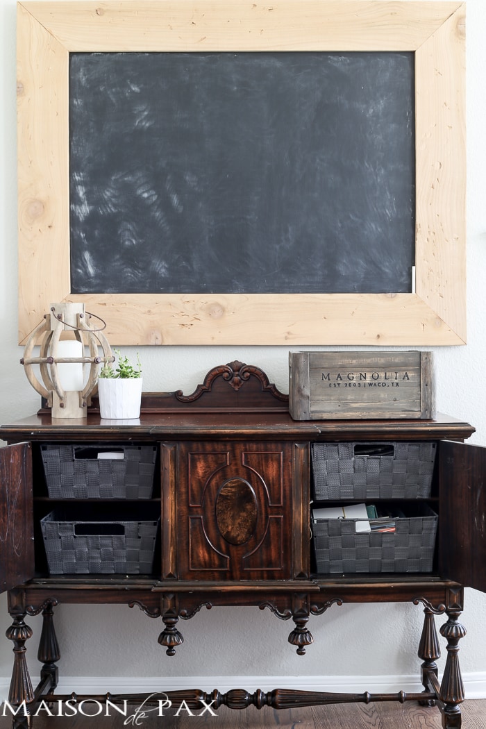 love that old school chalkboard! Tips for Organizing a Homework Space