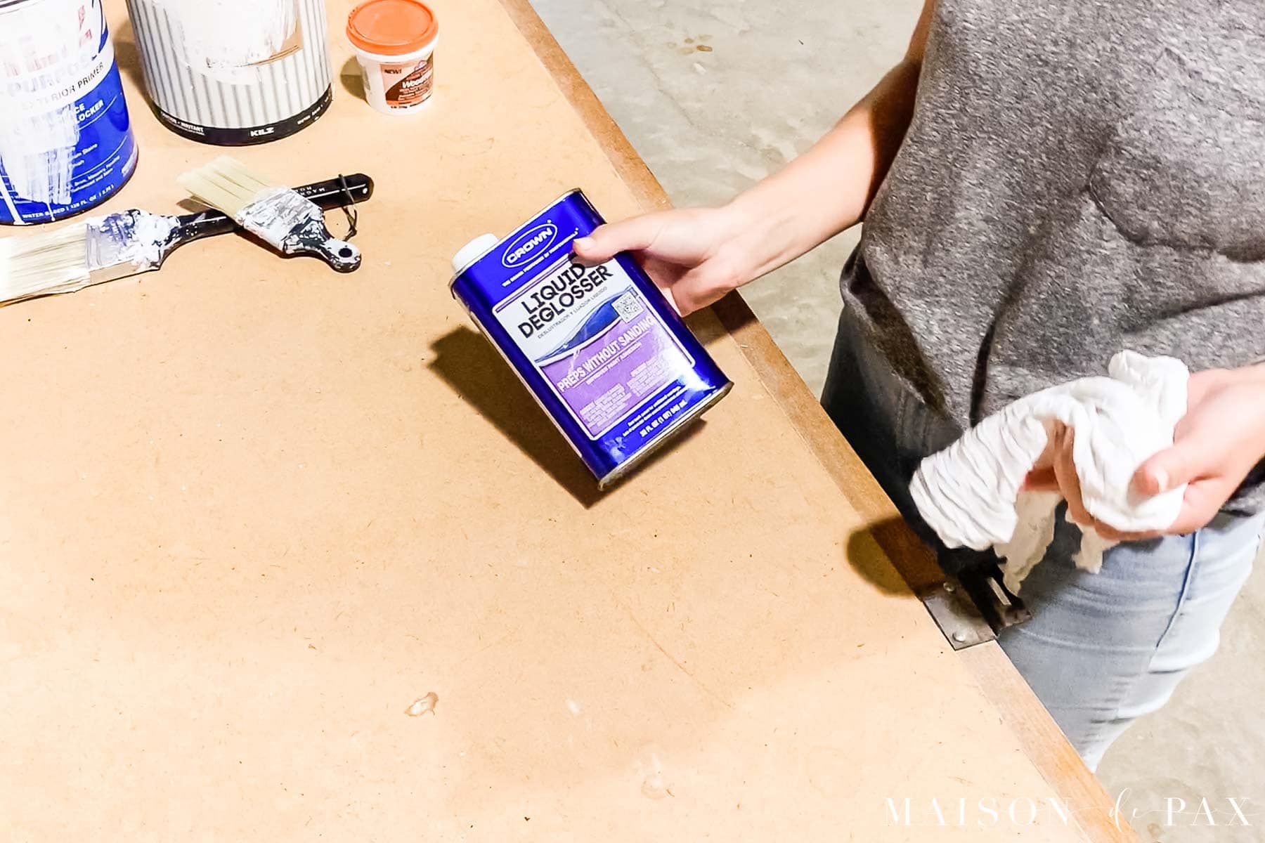 liquid deglosser to prep wood paneling before painting | Maison de Pax