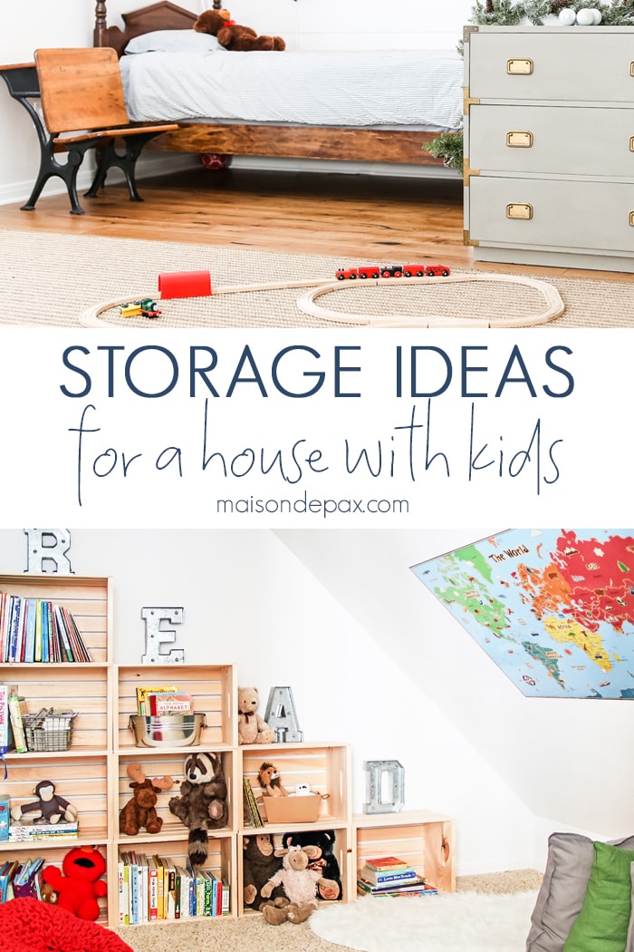 Creative storage ideas: Get 10 tips for storage in a house with kids! #storage #organizing #organize #kidfriendly #kidhome #kidstorage #homestorage