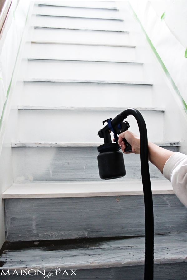 Spray painting attic stairs- Maison de Pax