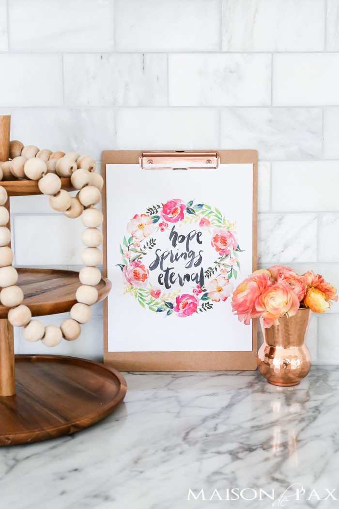 Simple, neutral, lovely spring decorating ideas plus 5 tips for easy spring decor.