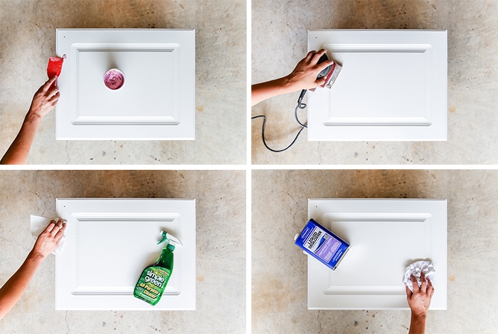 how to paint cabinets: proper preparation is ESSENTIAL! Fill, sand, clean, and degloss...