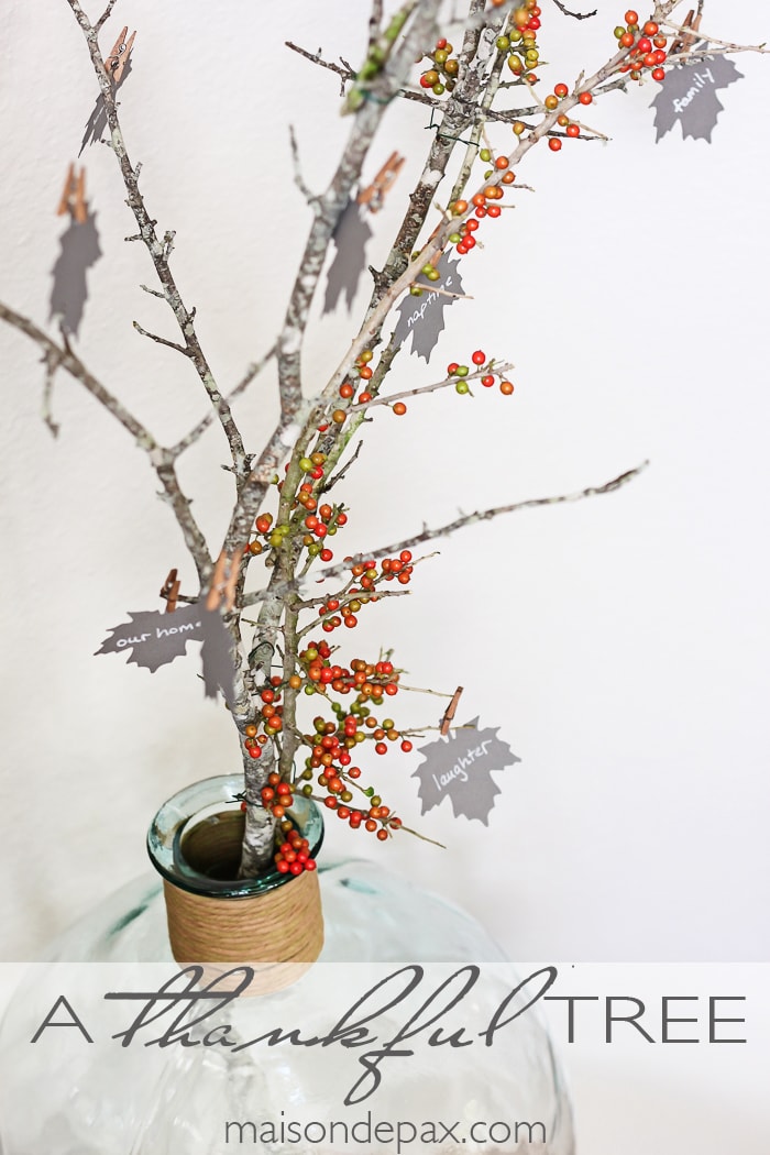 I love this Thanksgiving project idea! A Thankful Tree uses simple card stock leaves to help you and your family count your blessings each November | aiweb9ygdry.cmersite.com