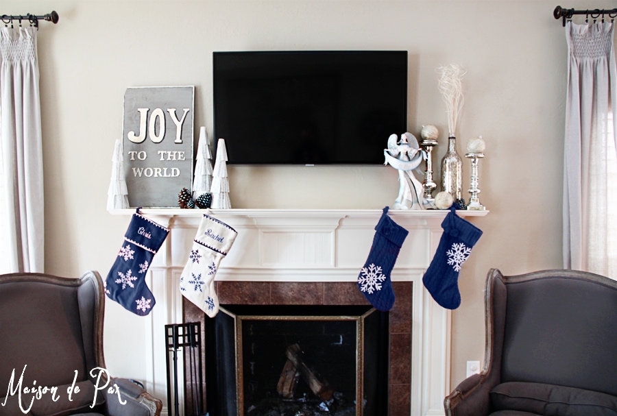 blue christmas mantel