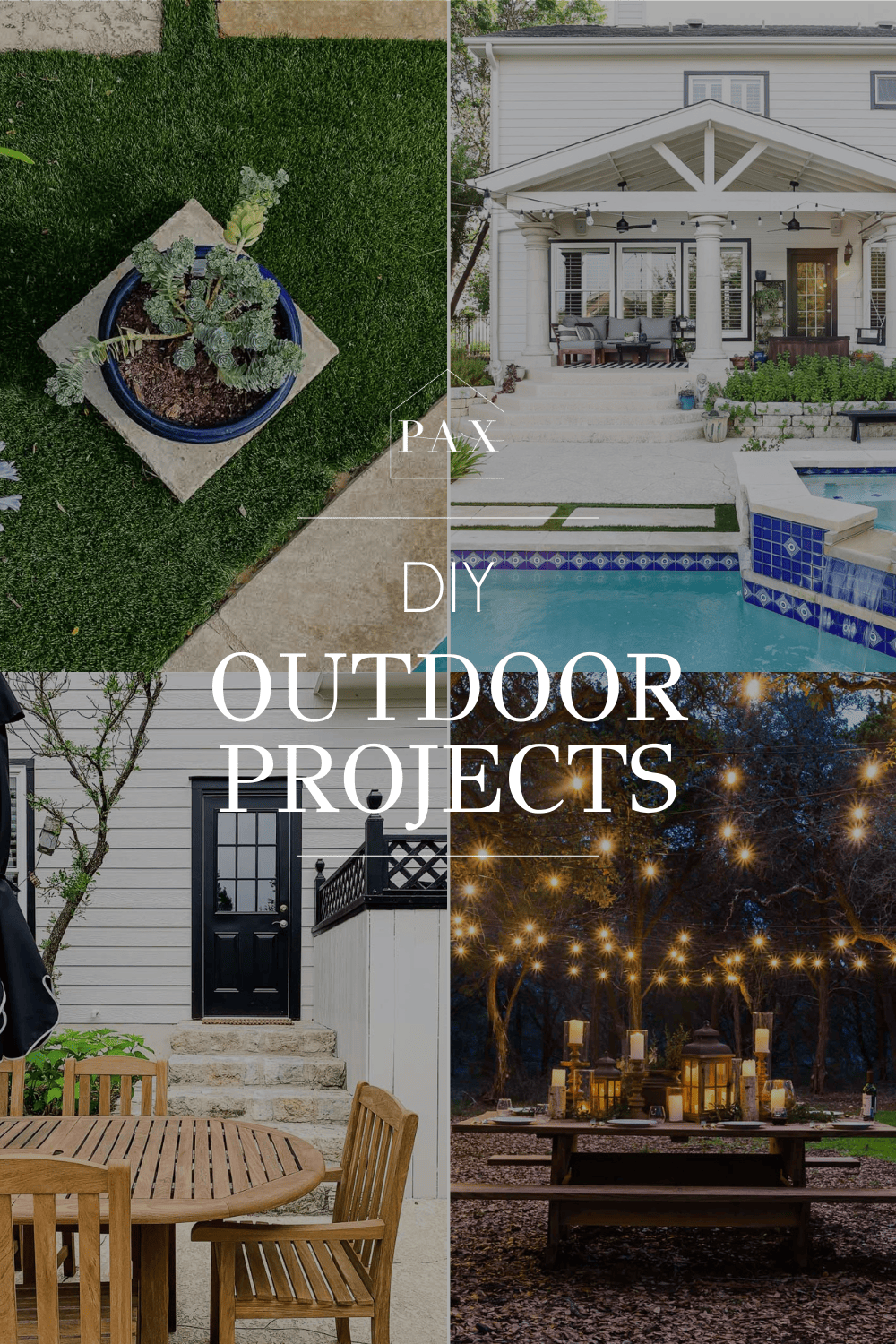 photos of a beautiful backyard with text overlay: DIY outdoor projects