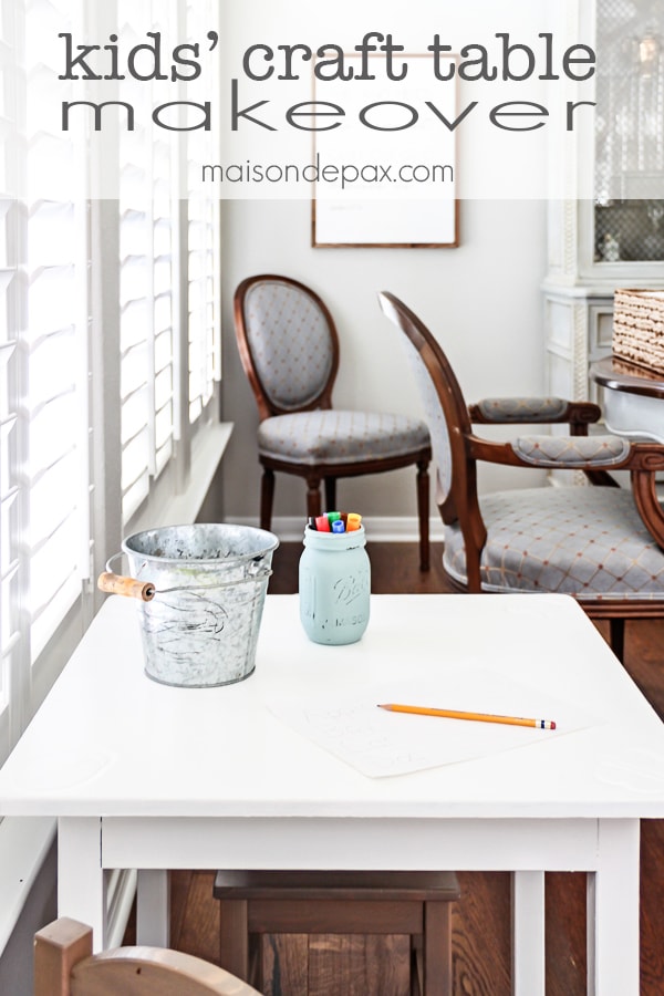 Kid craft table makeover: perfectly kid sized but stylish enough for the dining room; painted in Behr Ivory Keys | aiweb9ygdry.cmersite.com