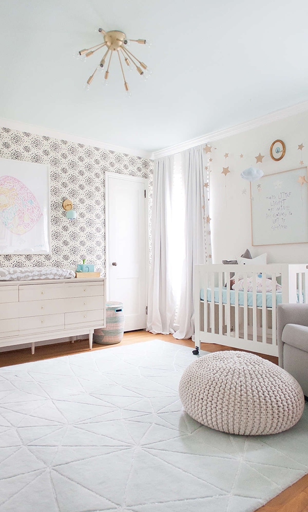 whites and grays with wallpaper nursery- maison de pax