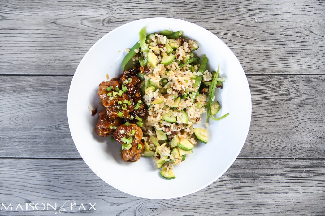 Reclaiming Family Meal Time: incredible soy glazed meatballs and veggie fried rice