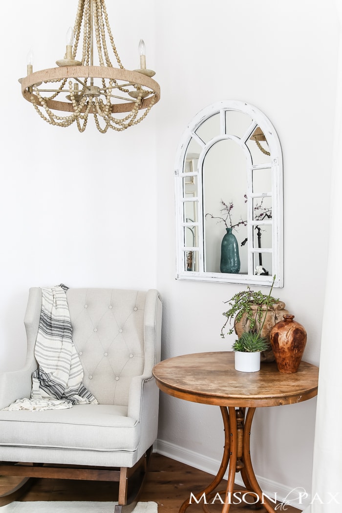 Relaxed, natural, neutral master bedroom with lots of white and touches of boho texture... the perfect retreat!