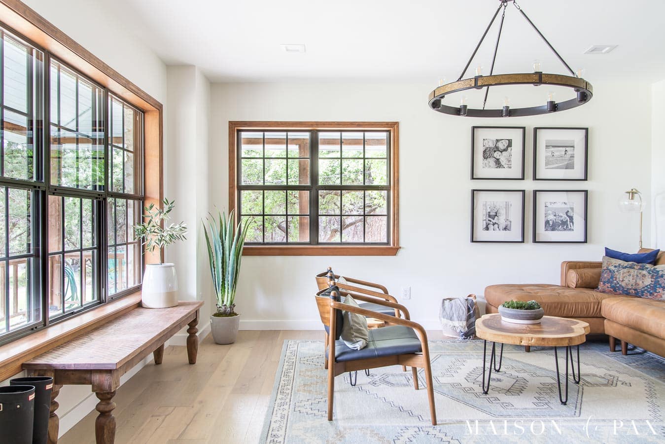 rustic modern farmhouse living room with mid century touches | Maison de Pax