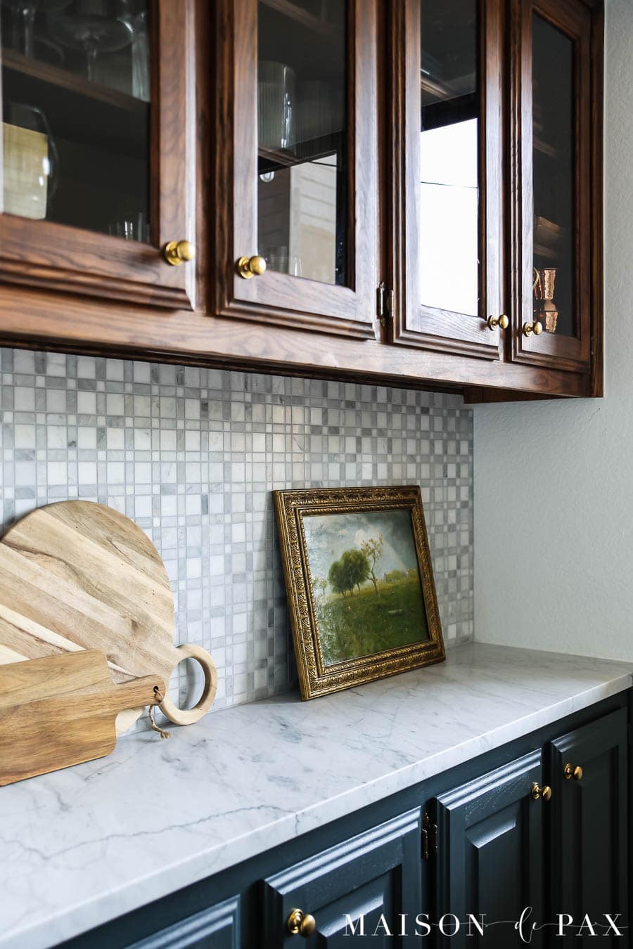 plaid marble mosaic tile backsplash