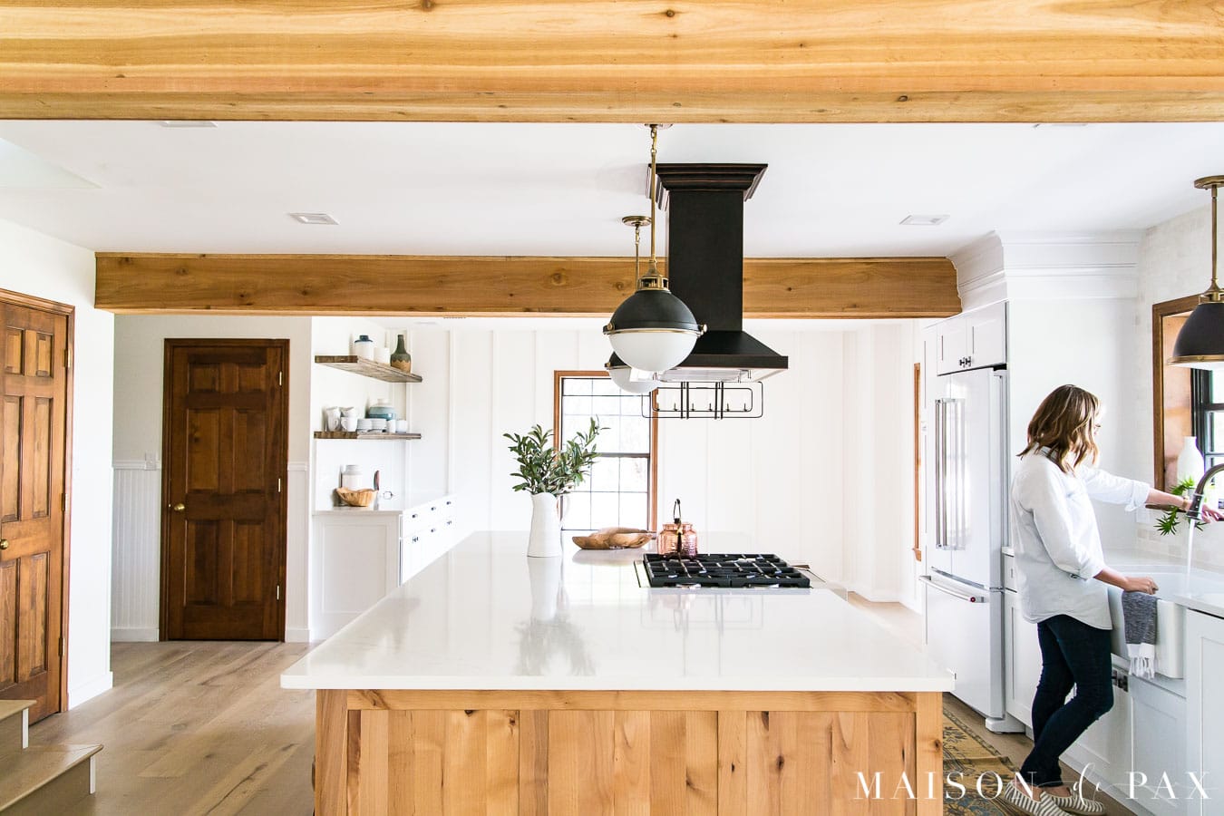 big light wood island in open concept kitchen | Maison de Pax