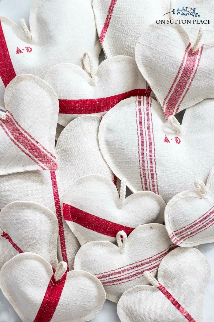 DIY Grain Sack Lavender Heart Sachets by On Sutton Place