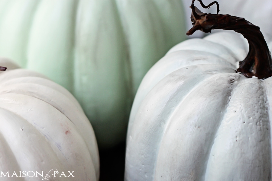 Try this paint and wax technique to make plastic pumpkins look like real heirloom pumpkins via aiweb9ygdry.cmersite.com #fall #paint #diy