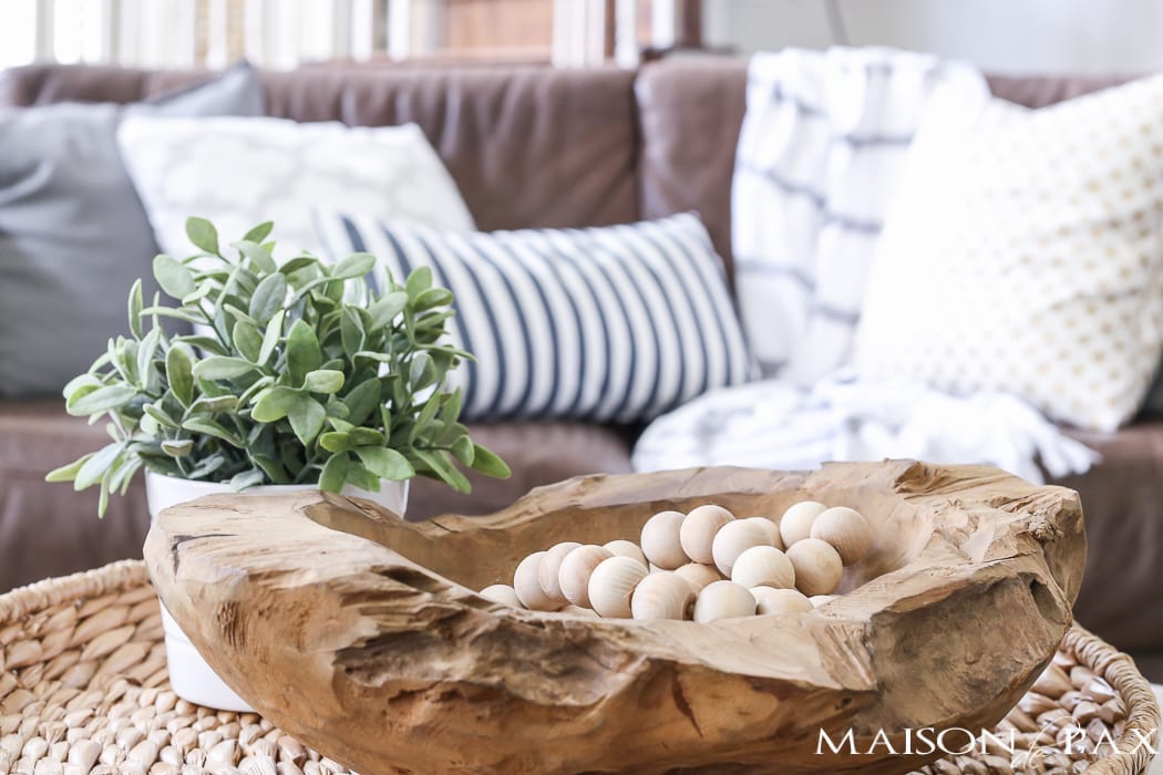 Wood beads in a teak bowl- Maison de Pax